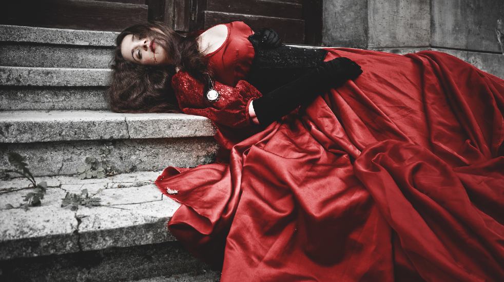Free events in February woman in red dress dead on steps